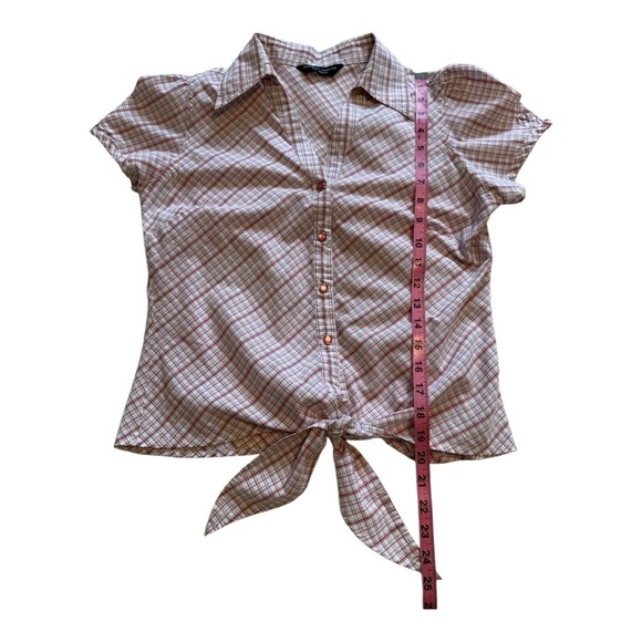 Dorothy Perkins Short Sleeve Tie Front Snap Button Plaid Blouse - Size Medium - Picture 10 of 14